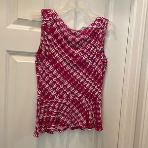 Ann Taylor peplum top, burgundy and white, size S